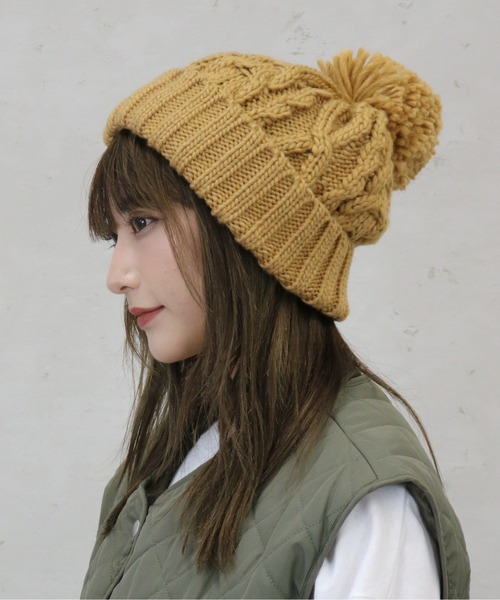 Per sist ence(パーシエンス)の「Per sist ence/パーシエンス ポンポンニット帽(ニットキャップ/ビーニー・レディース・ライトベージュ/ライトグレー/キャメル/レンガ/カーキ/ブルー/オフホワイト/ブラウン/ブラック/マスタード・FREE)」の12枚目の写真