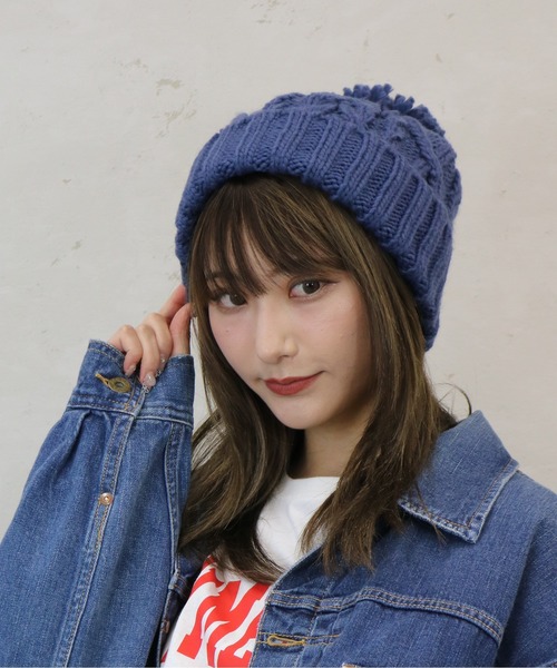 Per sist ence(パーシエンス)の「Per sist ence/パーシエンス ポンポンニット帽(ニットキャップ/ビーニー・レディース・ライトベージュ/ライトグレー/キャメル/レンガ/カーキ/ブルー/オフホワイト/ブラウン/ブラック/マスタード・FREE)」の21枚目の写真