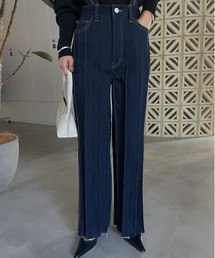 PLEATS DENIM SUSPENDER PANTS