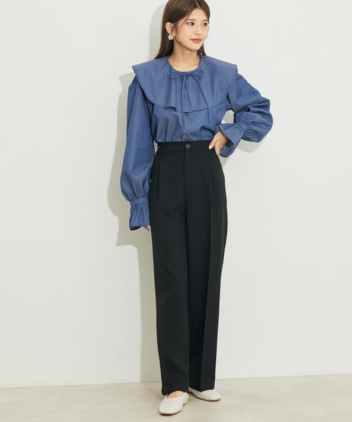 vis-`a-vis（ビサビ）の「【WEB限定】【洗える】ワンタックセミワイドパンツ（スラックス・レディース・ブラック/キナリ/チャコールグレー/ダークブラウン/ピンク系その他2・L/M/SS/S）」の20枚目の写真