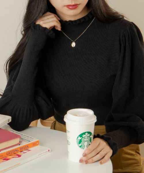 OLUPIC(オルピック)の「OLUPIC/フリルショートニットトップス(ニット/セーター・レディース・ライトパープル/ベージュ/ブラウン/ホワイト/ピンク/サックスブルー/ブラック/ダークオレンジ・FREE)」の15枚目の写真