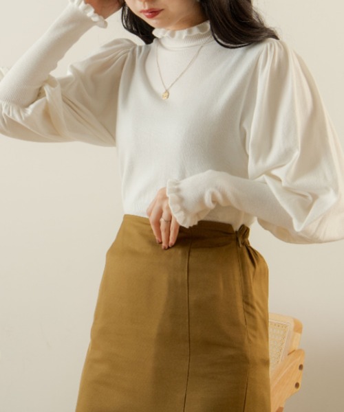 OLUPIC(オルピック)の「OLUPIC/フリルショートニットトップス(ニット/セーター・レディース・ライトパープル/ベージュ/ブラウン/ホワイト/ピンク/サックスブルー/ブラック/ダークオレンジ・FREE)」の10枚目の写真