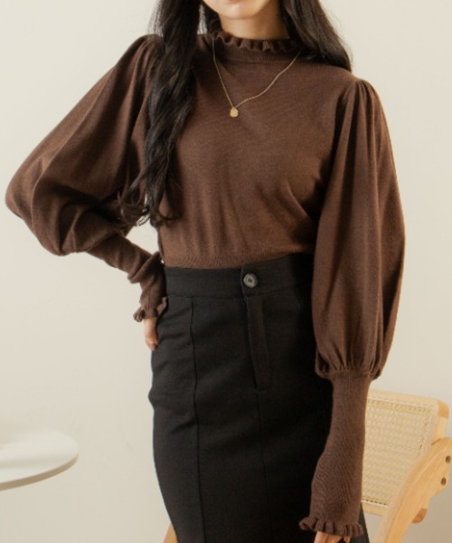 OLUPIC(オルピック)の「OLUPIC/フリルショートニットトップス(ニット/セーター・レディース・ライトパープル/ベージュ/ブラウン/ホワイト/ピンク/サックスブルー/ブラック/ダークオレンジ・FREE)」の19枚目の写真