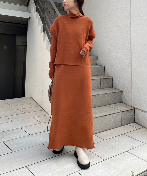 CAPRICIEUX LE'MAGE（カプリシューレマージュ）の「ベストセットニットワンピース（ワンピース・レディース・ブラウン/ベージュ/チャコールグレー・FREE）」の5枚目の写真