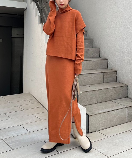 CAPRICIEUX LE'MAGE（カプリシューレマージュ）の「ベストセットニットワンピース（ワンピース・レディース・ブラウン/ベージュ/チャコールグレー・FREE）」の4枚目の写真