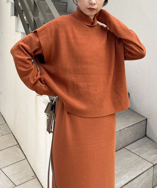 CAPRICIEUX LE'MAGE（カプリシューレマージュ）の「ベストセットニットワンピース（ワンピース・レディース・ブラウン/ベージュ/チャコールグレー・FREE）」の8枚目の写真