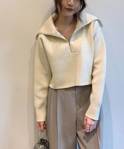 Whim Gazette（ウィムガゼット）の「【THE PAUSE】ビッグカラーハーフジッププルオーバー（ニット/セーター・レディース・ネイビー/アイボリー・FREE）」の2枚目の写真