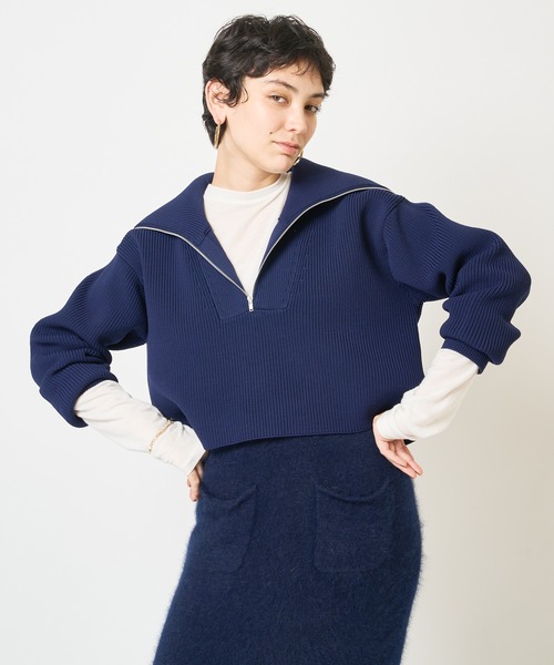 Whim Gazette（ウィムガゼット）の「【THE PAUSE】ビッグカラーハーフジッププルオーバー（ニット/セーター・レディース・ネイビー/アイボリー・FREE）」の18枚目の写真