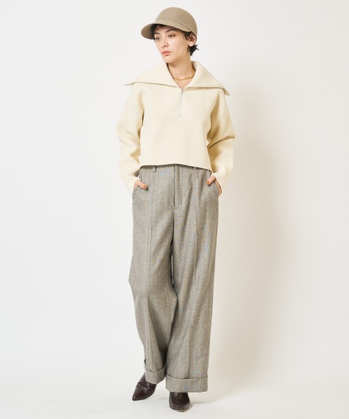 Whim Gazette（ウィムガゼット）の「【THE PAUSE】ビッグカラーハーフジッププルオーバー（ニット/セーター・レディース・ネイビー/アイボリー・FREE）」の16枚目の写真