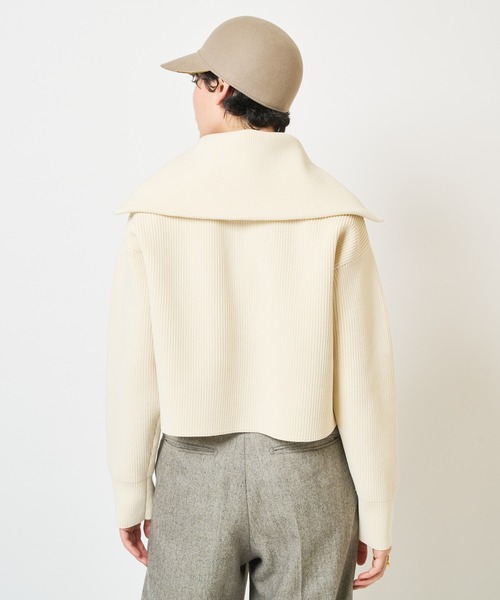 Whim Gazette（ウィムガゼット）の「【THE PAUSE】ビッグカラーハーフジッププルオーバー（ニット/セーター・レディース・ネイビー/アイボリー・FREE）」の12枚目の写真