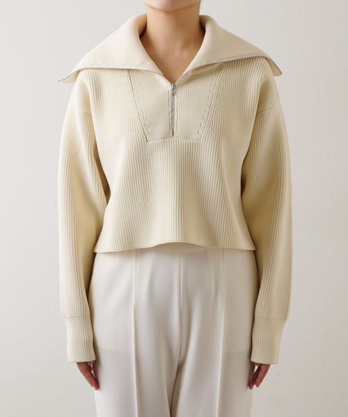 Whim Gazette（ウィムガゼット）の「【THE PAUSE】ビッグカラーハーフジッププルオーバー（ニット/セーター・レディース・ネイビー/アイボリー・FREE）」の6枚目の写真