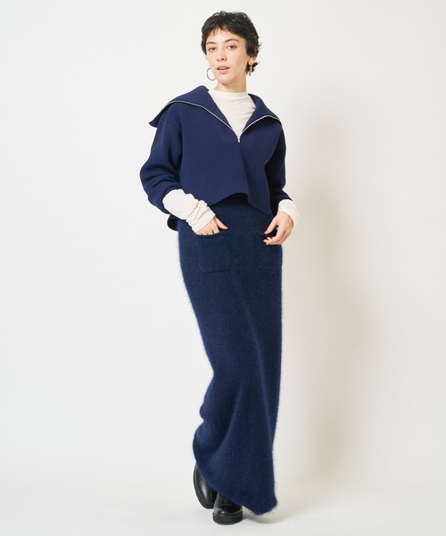 Whim Gazette（ウィムガゼット）の「【THE PAUSE】ビッグカラーハーフジッププルオーバー（ニット/セーター・レディース・ネイビー/アイボリー・FREE）」の11枚目の写真