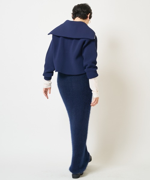 Whim Gazette（ウィムガゼット）の「【THE PAUSE】ビッグカラーハーフジッププルオーバー（ニット/セーター・レディース・ネイビー/アイボリー・FREE）」の8枚目の写真