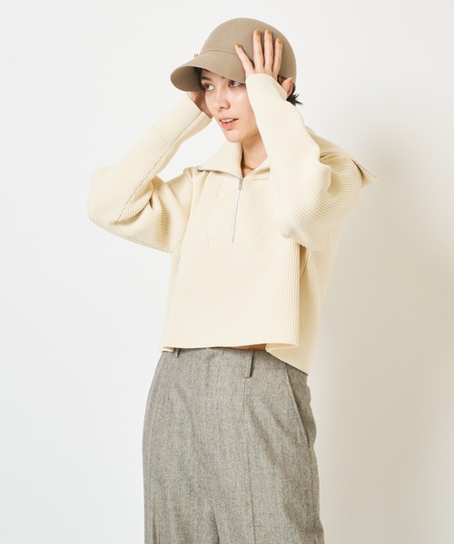 Whim Gazette（ウィムガゼット）の「【THE PAUSE】ビッグカラーハーフジッププルオーバー（ニット/セーター・レディース・ネイビー/アイボリー・FREE）」の15枚目の写真