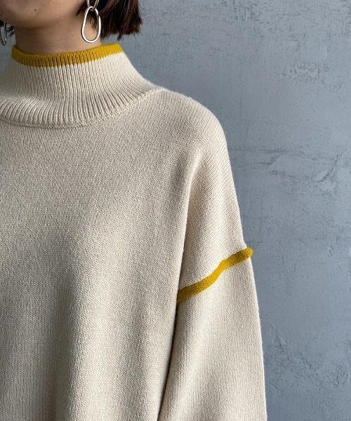 JEANS FACTORY （ジーンズファクトリー）の「[MAISON DE L'ALLURE/メゾンドゥラリュール] 配色パイピング タートルネックニットプルオーバー（ニット/セーター・レディース・イエロー/オレンジ/ブラック/オフホワイト/ブルー・F）」の20枚目の写真