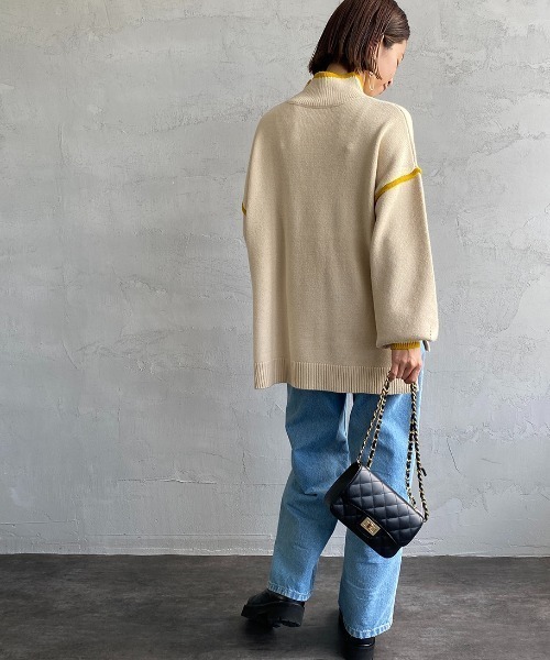JEANS FACTORY （ジーンズファクトリー）の「[MAISON DE L'ALLURE/メゾンドゥラリュール] 配色パイピング タートルネックニットプルオーバー（ニット/セーター・レディース・イエロー/オレンジ/ブラック/オフホワイト/ブルー・F）」の17枚目の写真