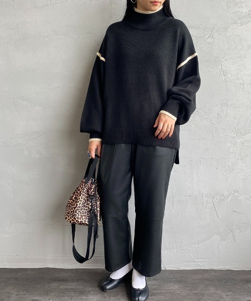 JEANS FACTORY （ジーンズファクトリー）の「[MAISON DE L'ALLURE/メゾンドゥラリュール] 配色パイピング タートルネックニットプルオーバー（ニット/セーター・レディース・イエロー/オレンジ/ブラック/オフホワイト/ブルー・F）」の7枚目の写真