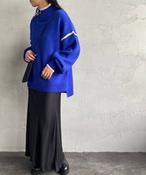 JEANS FACTORY （ジーンズファクトリー）の「[MAISON DE L'ALLURE/メゾンドゥラリュール] 配色パイピング タートルネックニットプルオーバー（ニット/セーター・レディース・イエロー/オレンジ/ブラック/オフホワイト/ブルー・F）」の8枚目の写真