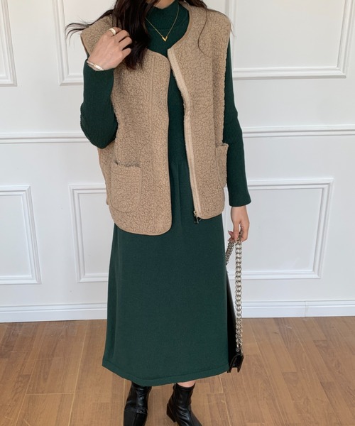 ECLIN（エクラン）の「ハイネックリブ切替ニットワンピース（ワンピース・レディース・モカ/ネイビー/ベージュ/グリーン/ブラック・FREE）」の18枚目の写真