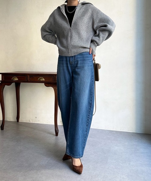 DouDou（ドゥドゥ）の「ジップニット（ニット/セーター・レディース・オフホワイト/グレー/ブラック・FREE）」の14枚目の写真