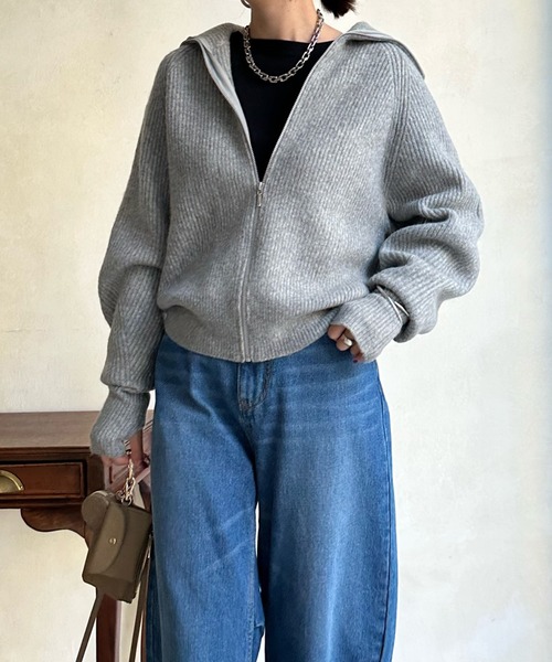 DouDou（ドゥドゥ）の「ジップニット（ニット/セーター・レディース・オフホワイト/グレー/ブラック・FREE）」の16枚目の写真