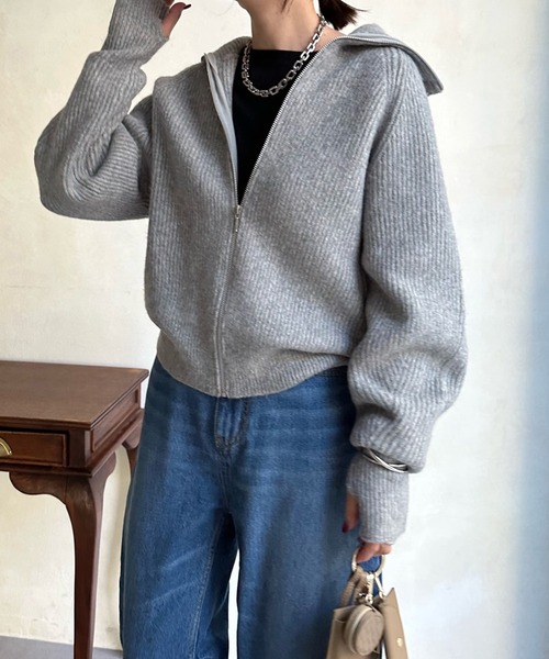 DouDou（ドゥドゥ）の「ジップニット（ニット/セーター・レディース・オフホワイト/グレー/ブラック・FREE）」の17枚目の写真