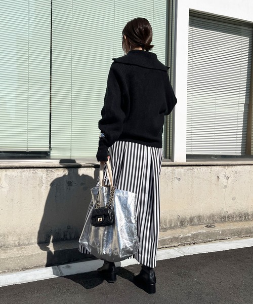 DouDou（ドゥドゥ）の「ジップニット（ニット/セーター・レディース・オフホワイト/グレー/ブラック・FREE）」の6枚目の写真