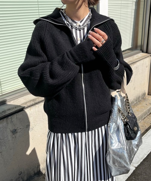 DouDou（ドゥドゥ）の「ジップニット（ニット/セーター・レディース・オフホワイト/グレー/ブラック・FREE）」の7枚目の写真