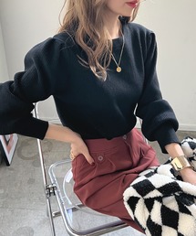 パフ袖リブニットトップス
