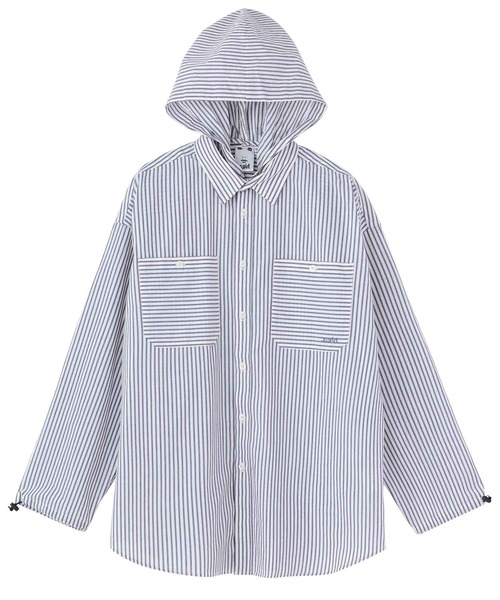X-girl（エックスガール）の「STRIPED HOODED SHIRT（シャツ/ブラウス・レディース・ピンク/ブラック/ブルー・M/S）」の4枚目の写真