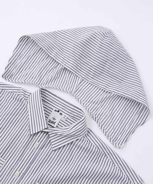 X-girl（エックスガール）の「STRIPED HOODED SHIRT（シャツ/ブラウス・レディース・ピンク/ブラック/ブルー・M/S）」の7枚目の写真