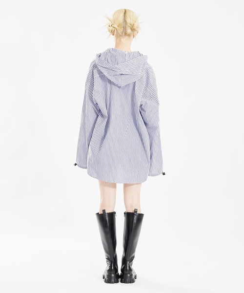 X-girl（エックスガール）の「STRIPED HOODED SHIRT（シャツ/ブラウス・レディース・ピンク/ブラック/ブルー・M/S）」の17枚目の写真