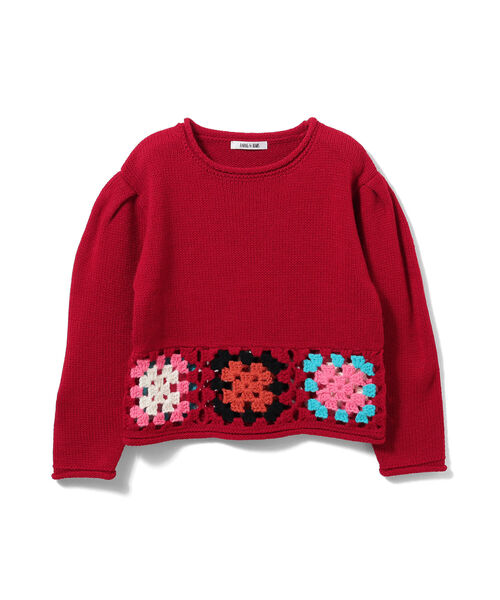 B:MING by BEAMS（ビーミングバイビームス）の「B:MING by BEAMS / クロシェ ニット プルオーバー（100~140cm）（ニット/セーター・キッズ・レッド/ブラック・M/S/L）」の2枚目の写真