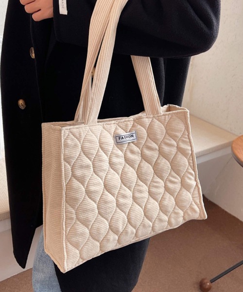 shopnikoniko（ショップニコニコ）の「トートバッグ　キルティング A4 コーデュロイ  キルティングバック トート かわいい（トートバッグ・レディース・ブラック/ホワイト/ベージュ・フリー）」の20枚目の写真