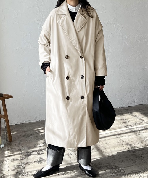 LIAN（リアン）の「ギャバ袖取り外し2WAYトレンチコート（トレンチコート・レディース・ブラック/カーキ/アイボリー・FREE）」の7枚目の写真