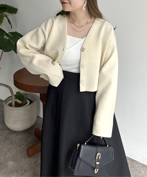 prose verse（プロズヴェール）の「スポンディッシュショートカーデ（カーディガン/ボレロ・レディース・アイボリー/ブラック/ブルー/ピンク・ﾌﾘ-）」の5枚目の写真