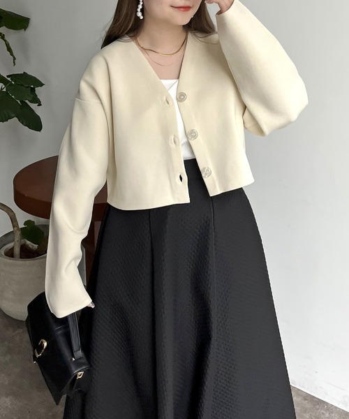 prose verse（プロズヴェール）の「スポンディッシュショートカーデ（カーディガン/ボレロ・レディース・アイボリー/ブラック/ブルー/ピンク・ﾌﾘ-）」の6枚目の写真