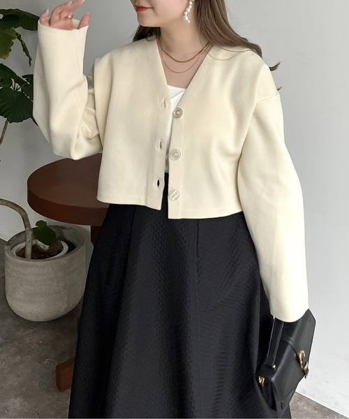 prose verse（プロズヴェール）の「スポンディッシュショートカーデ（カーディガン/ボレロ・レディース・アイボリー/ブラック/ブルー/ピンク・ﾌﾘ-）」の8枚目の写真