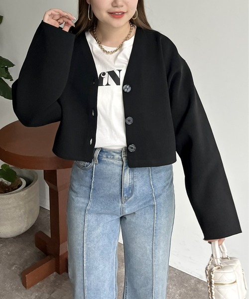 prose verse（プロズヴェール）の「スポンディッシュショートカーデ（カーディガン/ボレロ・レディース・アイボリー/ブラック/ブルー/ピンク・ﾌﾘ-）」の19枚目の写真