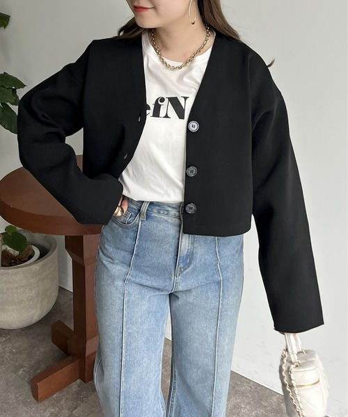 prose verse（プロズヴェール）の「スポンディッシュショートカーデ（カーディガン/ボレロ・レディース・アイボリー/ブラック/ブルー/ピンク・ﾌﾘ-）」の20枚目の写真