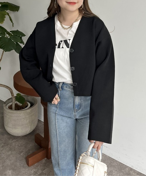 prose verse（プロズヴェール）の「スポンディッシュショートカーデ（カーディガン/ボレロ・レディース・アイボリー/ブラック/ブルー/ピンク・ﾌﾘ-）」の21枚目の写真