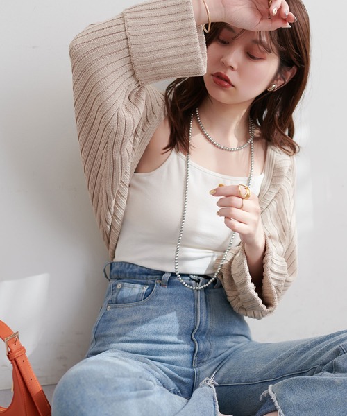 【新品未使用】Riberce ボレロ 袖口ターンバックリブボレロ（カーディガン/ボレロ）｜natural