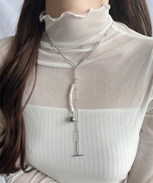 thank U more | メタルボール付き 2WAY チェーン × スクエアーパール ラリエット ネックレスWAY(ネックレス)