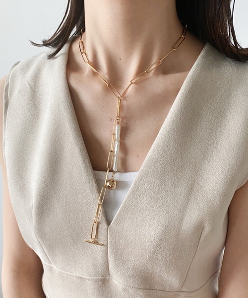 thank U more（サンキューモア）の「メタルボール付き 2WAY チェーン × スクエアーパール ラリエット ネックレスWAY（ネックレス・レディース・ゴールド/シルバー・FREE）」の5枚目の写真