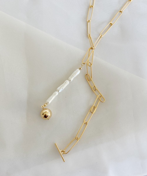 thank U more（サンキューモア）の「メタルボール付き 2WAY チェーン × スクエアーパール ラリエット ネックレスWAY（ネックレス・レディース・ゴールド/シルバー・FREE）」の8枚目の写真