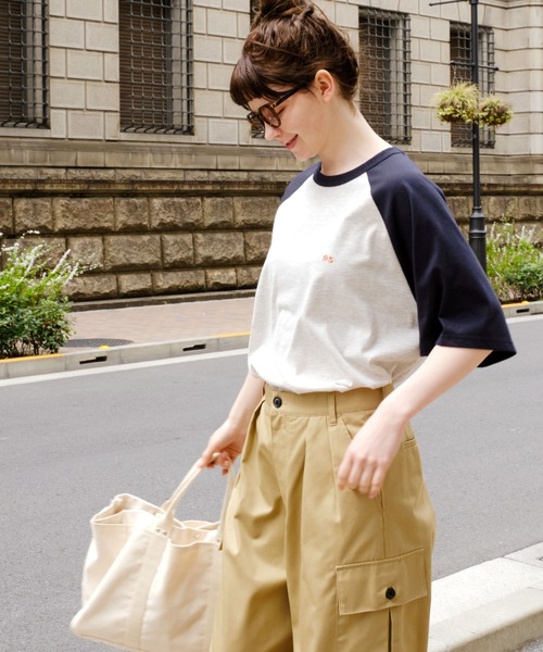 MONO-MART LADY'S（モノマートレディース）の「ナンバリング刺繍ビッグラグランスリーブ半袖Tシャツ（Tシャツ/カットソー・レディース・オレンジ/ネイビー/ブラウン/ブラック/チャコールグレー・FREE）」の6枚目の写真