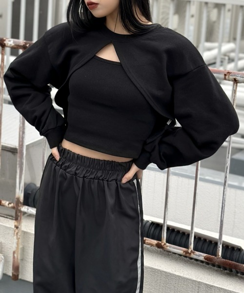 LVEU.(ラブユ.)の「Cropped layered sweat & cami set / クロップドレイヤードスウェット&キャミセット(Tシャツ/カットソー・レディース・ブラック・FREE)」の18枚目の写真