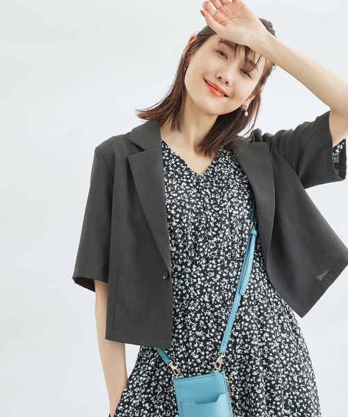 ROPE' PICNIC(ロペピクニック)の「セットアップ対応/麻調シアーショートレングスジャケット(テーラードジャケット・レディース・チャコールグレー/ベージュ/カーキ/ターコイズブルー・38)」の2枚目の写真