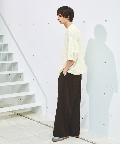 EMMA CLOTHES（エマクローズ）の「レースアミルーズハーフスリーブニットポロシャツ EMMA CLOTHES（ポロシャツ・メンズ・ダークオレンジ/カーキ/ブラック/アイボリー・M/L）」の5枚目の写真