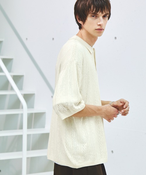 EMMA CLOTHES（エマクローズ）の「レースアミルーズハーフスリーブニットポロシャツ EMMA CLOTHES（ポロシャツ・メンズ・ダークオレンジ/カーキ/ブラック/アイボリー・M/L）」の13枚目の写真